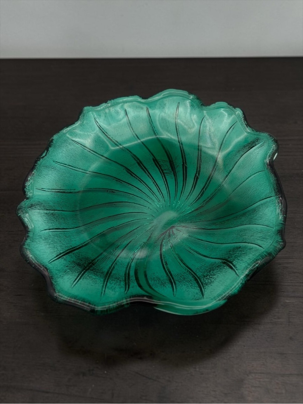 Antique 1930s Indiana Glass Lily Pons Teal Green Pressed Glass Decorative Dish